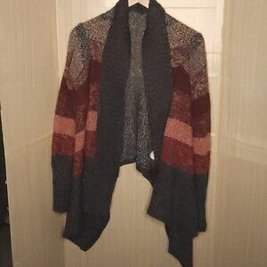 A.N.A Red Grey Chunky Knit Open Front Cardigan Sweater Large